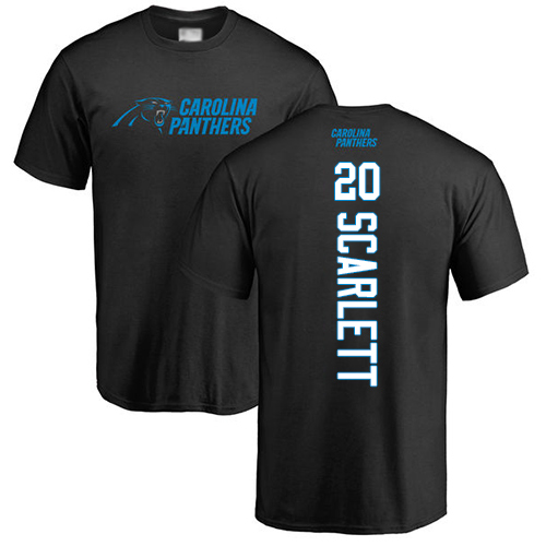 Carolina Panthers Men Black Jordan Scarlett Backer NFL Football #20 T Shirt